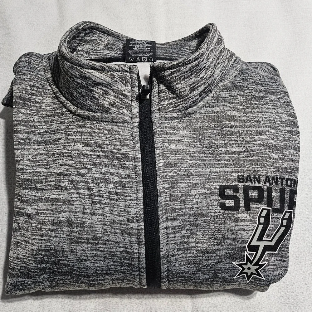 NBA San Antonio Spurs Jacket Mens XL Gray Space Dye Fleece Full Zip Track Coat